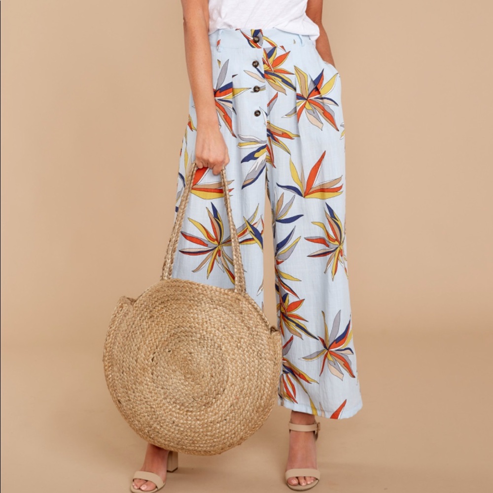 Light blue floral button up pants